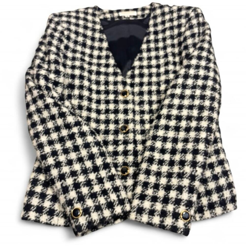 Vintage Brooks Brothers Wool Bouclé Houndstooth Blazer Size 8 Made in USA